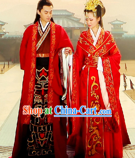 Traditional Chinese Wedding Dresses Two Complete Set for Brides and Bridegroom