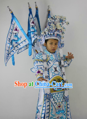 Traditional Chinese Beijing Opera Armor Costumes and Hat Complete Set for Kids