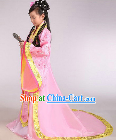 Ancient Chinese Kids Princess Clothes and Headwear Complete Set