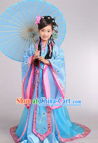 Ancient Chinese Kids Princess Outfits and Headwear Complete Set