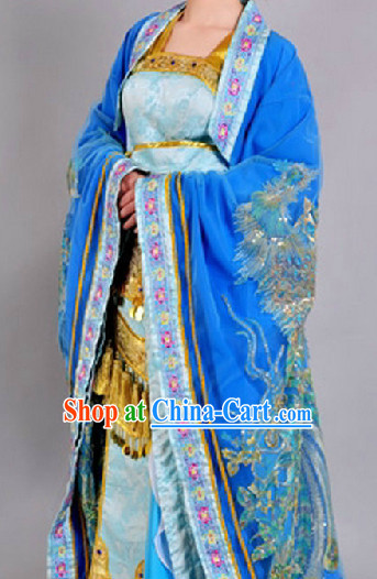 Chinese Empress Blue Peacock Costumes Complete Set