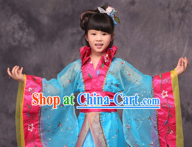 Blue Long Trail Ancient Chinese Princess Costume for Kids