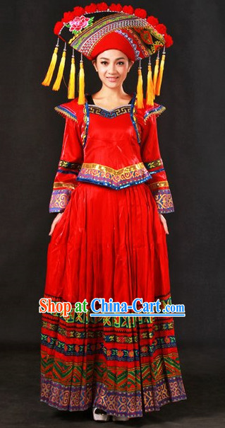 The Chinese Tibetan Ethnic Minority Clothes and Hat Complete Set