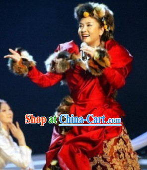 Chinese Tibetan Singer Costumes and Hat Complete Set