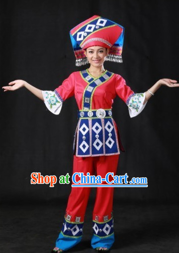 Chinese Zhuang Costumes and Hat Complete Set