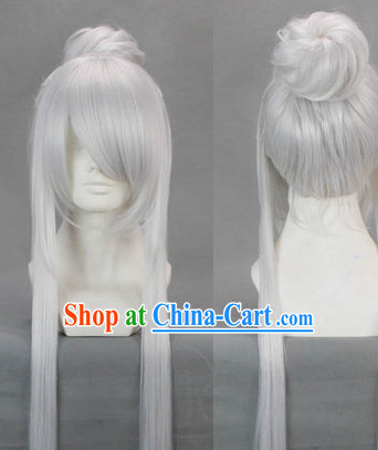 Ancient Chinese White Long Wig for Men