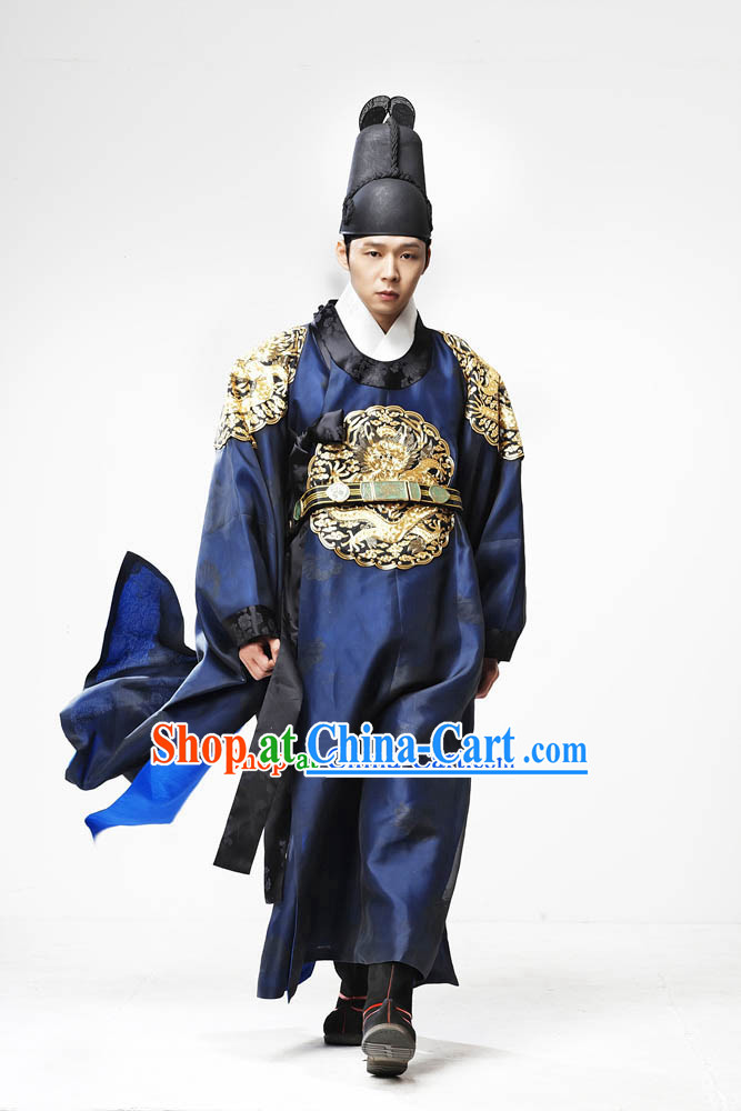 Ancient Korean Palace Imperial Emperor Costumes and Hat Complete Set