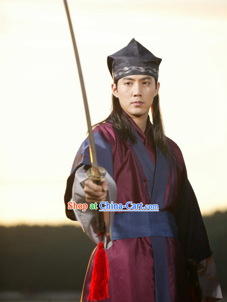 Ancient Korean Swordman Clothes and Hat Complete Set