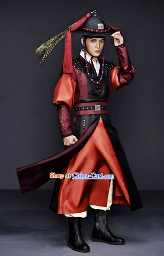 Traditional Korean Swordman Costumes and Hat Korean Male Warrior Costume National Costume of Korea