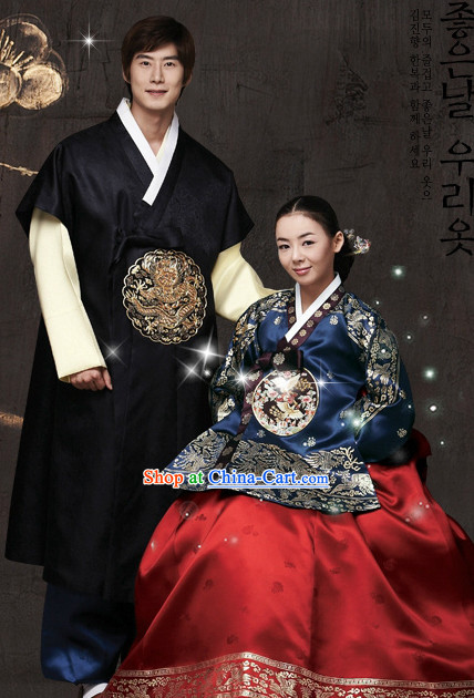 Korean Traditional Husband and Wife Tang Style Clothes 2 Sets