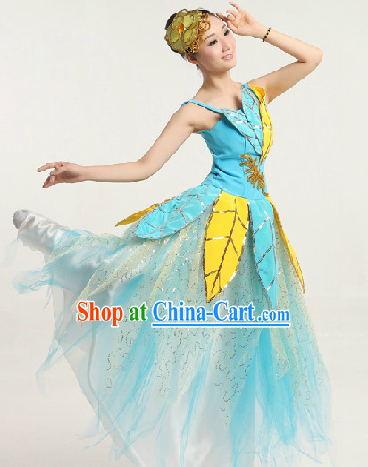 Enchanting Effect Leaf Dance Costumes and Headwear Complete Set for Women