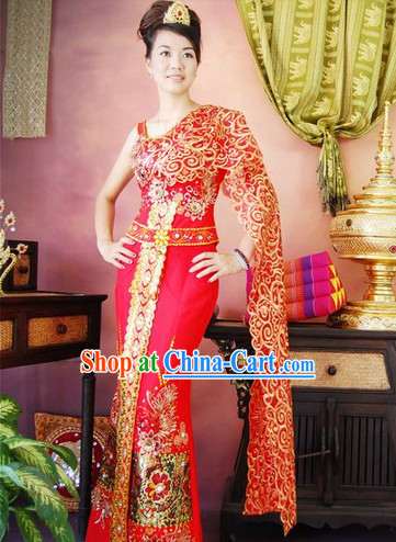 Burma Traditional Wedding Dresses Clothing and Headwear Complete Set for Brides