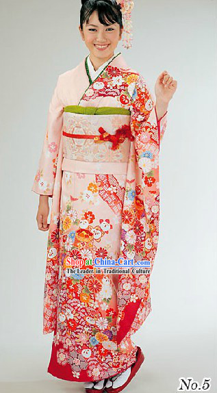 Traditional Japanese Pink Furisode Kimono for Women