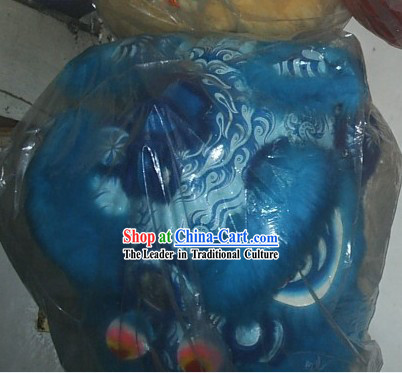 Blue Color Chinese Stage Performance Long Wool Lion Dance Costumes Complete Set