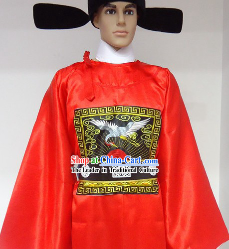 Ancient Chinese Ming Dynasty Red Government Robe and Hat for Men