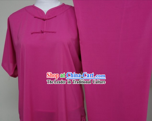 Round Collar One Color Silk Blouse Pants and Belt Martial Arts Clothes Complete Set