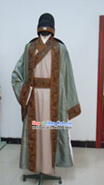 Ancient Chinese Tang Dynasty Poet Scholar Clothing and Hat Complete Set for Men