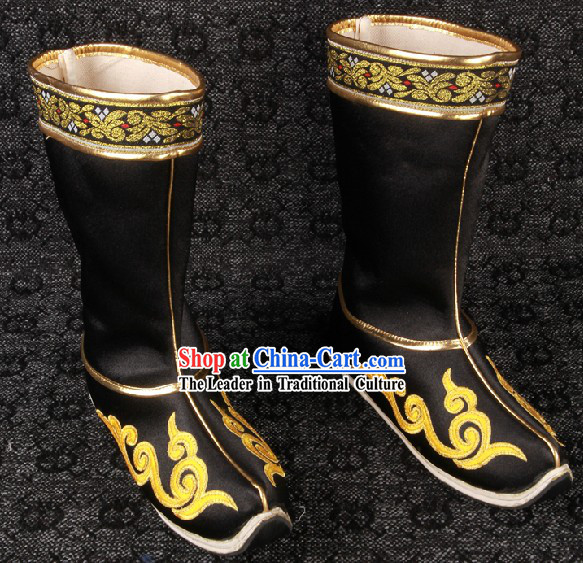 Ancient Chinese Black Handmade Long Boots