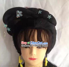 Chinese Opera Hua Dan Black Wig and Accessories