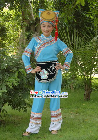 Traditional Chinese Maonan Tribe Outfit and Hat