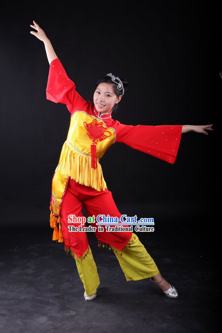 Traditional Chinese Knot Folk Dance Costumes and Headwear for Women