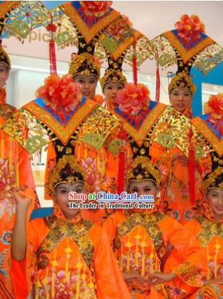 Chinese Qing Dynasty Manchu Dance Costume Dancewear and Headdress Complete Set