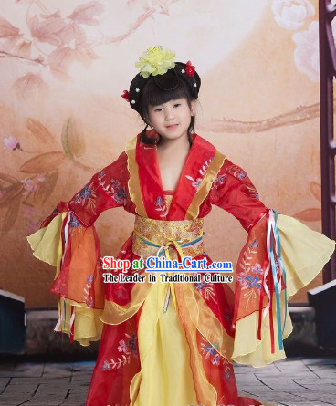 Long Tradil Tang Dynasty Princess Guzhuang Hanfu Clothing for Children