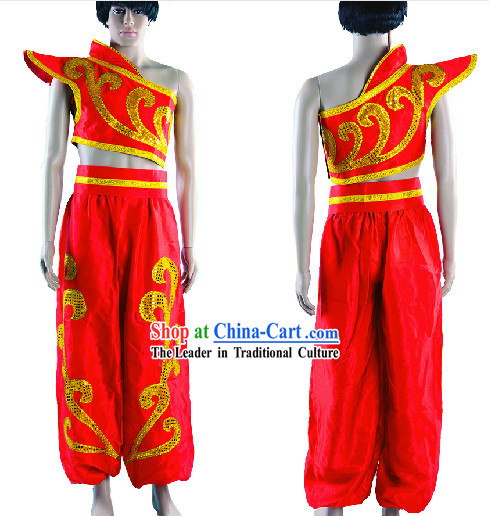 Professional Stage Performance Drum Player Red Costumes