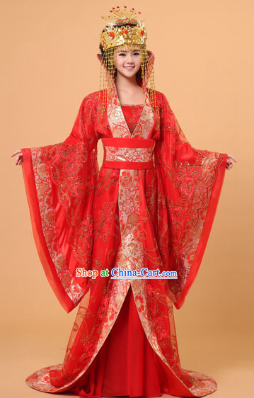 Long Tail Ancient Chinese Red Wedding Film and Video Princess Garment and Headwear