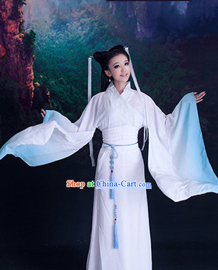 Ancient Chinese Fairy White to Blue Color Transition Hanfu Clothes for Women