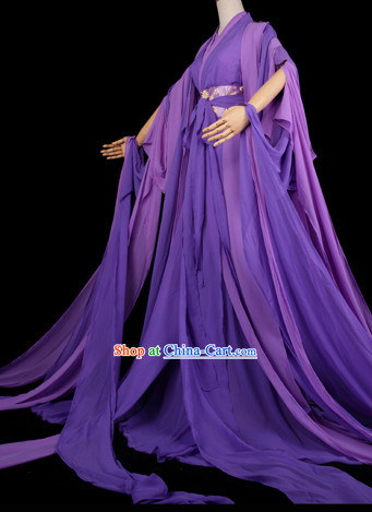 Traditional Chinese Pure Purple Hanfu Suit with Long Tail