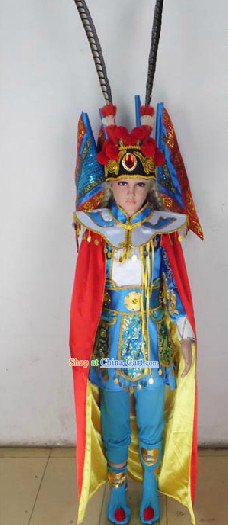 Chinese Peking Opera Stage Performance Costumes and Headwear for Children