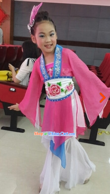 New Design Chinese Classical Dancing Costume and Headdress Complete Set for Kids