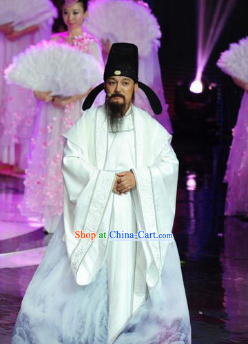 White Tang Dynasty Poet Clothes and Hat