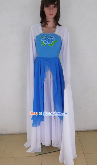 Blue and White Peony Water Sleeve Dance Costumes