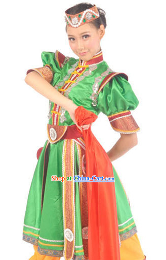 Chinese Mongolian Minority Female Dancing Outfit and Hat