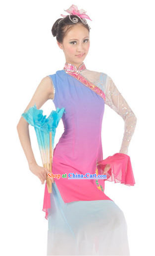 Chinese Fan Group Dance Skirt and Headdress for Girls