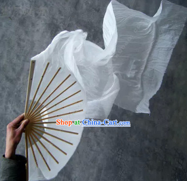 Pure White Chinese 100_ Silk Long Dance Fan