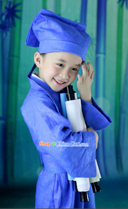 Ancient Chinese School Student Costume and Hat for Kids