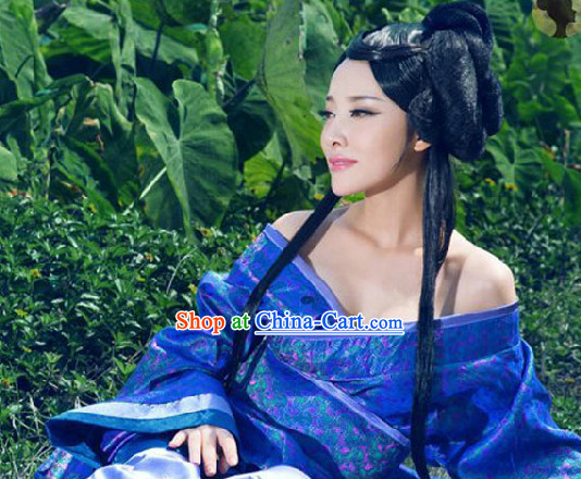 Ancient Chinese Blue Hanfu Clothes Complete Set for Women