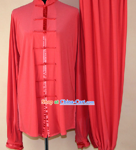 Traditional Red Silk Martial Arts Competition Uniform for Men or Women