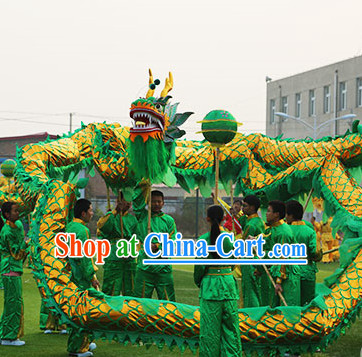 Green and Gold Chinese Dragon Mask Costumes Complete Set