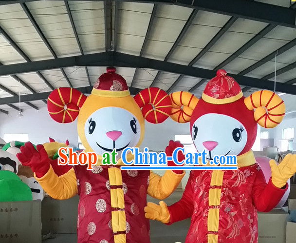 Chinese New Year Laughing Male and Female Sheep Goat Mascot Costumes Complete Set