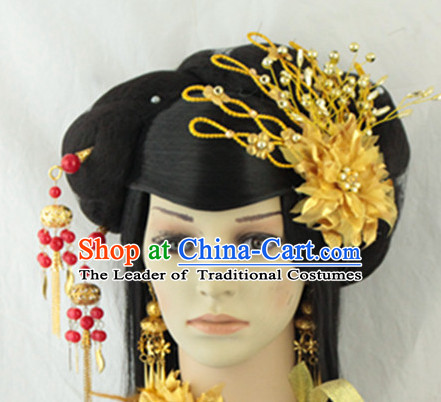 Ancient Chinese Empress Black Wigs and Hair Jewelry