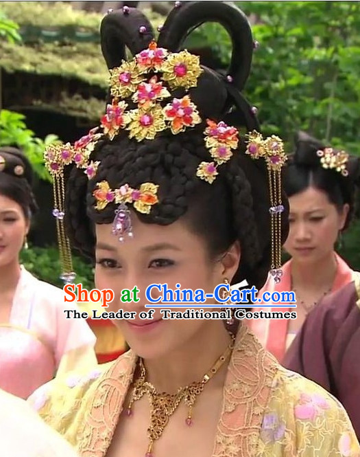 Ancient Chinese Princess Black Wigs and Hair Jewelry