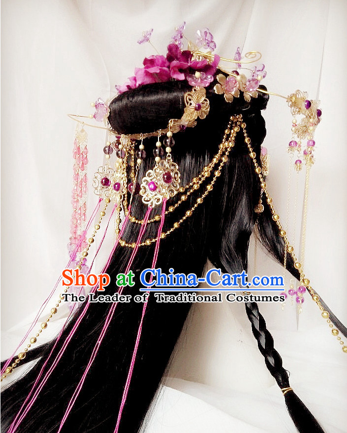 Chinese Fairy Legend Queen Princess Emperor Cosplay Long Wigs and Hair Accessories Jewelry