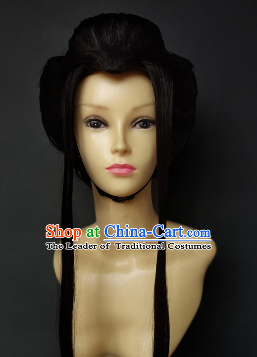 Japanese Halloween Costumes Long Black Wigs