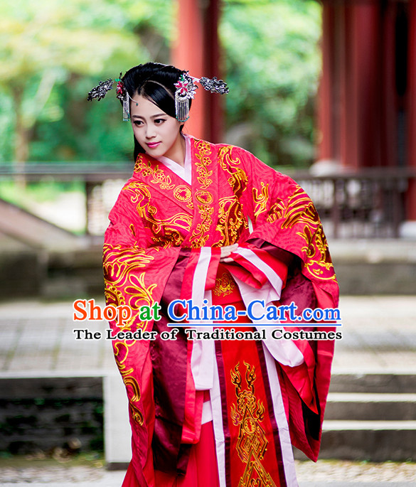 Traditional Chinese Wedding Bridal Gowns Clothing and Handmade Hair Accessories Complete Set