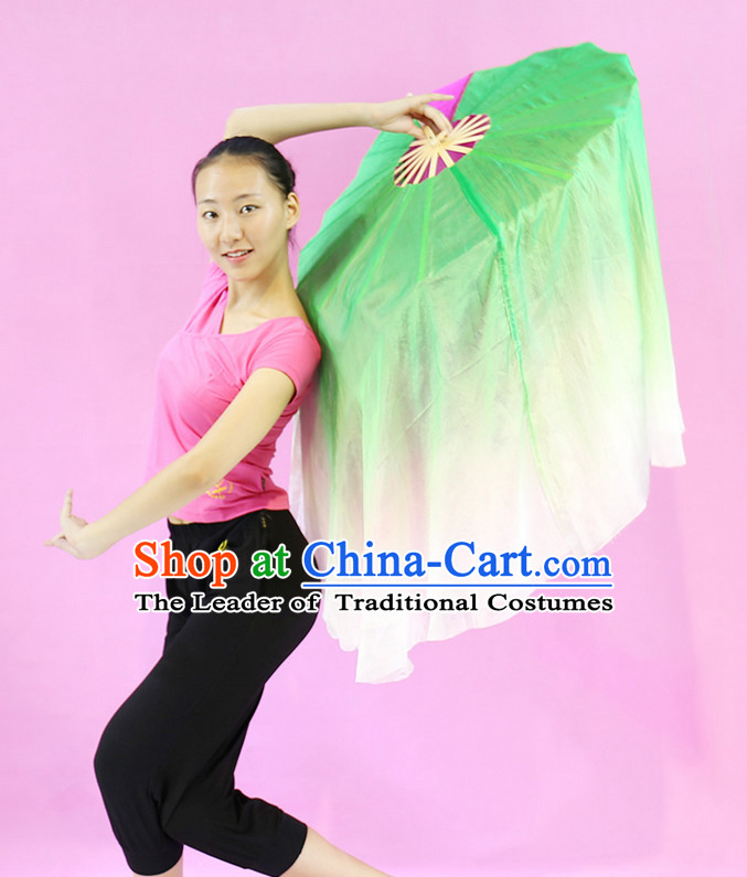 Green to White Color Transition Silk Dance Fan