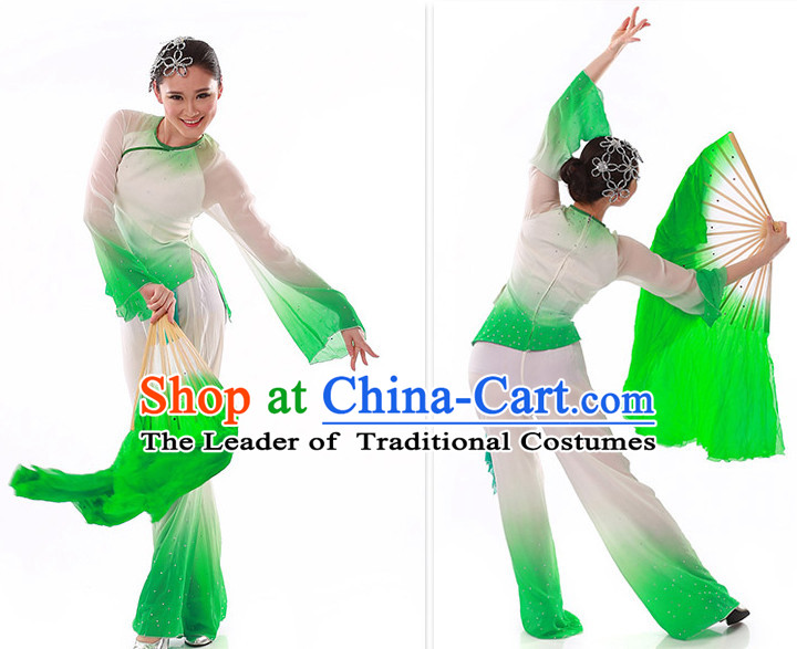 Green to White Color Transition Silk Dance Fan